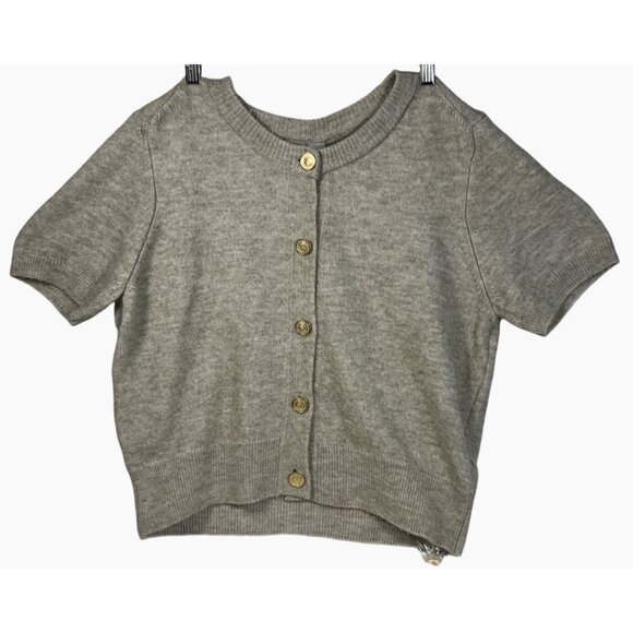 Anthropologie Maeve Short Sleeve Grey Cardigan‎ Gold Buttons  XL Preppy Academia - Picture 4 of 16
